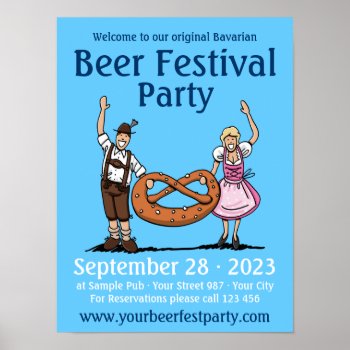 Poster Beer Festival Party Happy Couple Pretzel by frankramspott at Zazzle