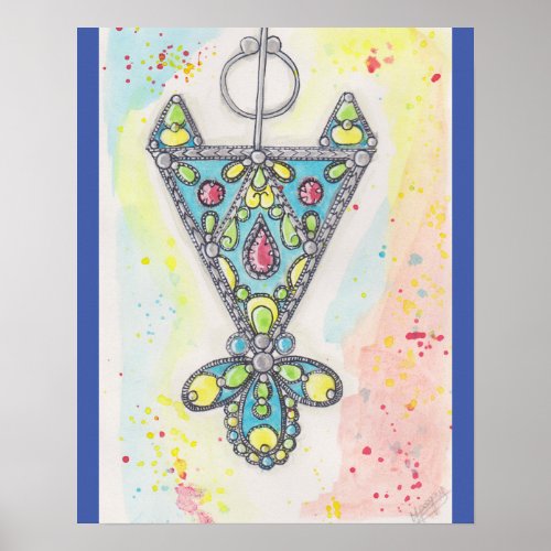 Poster Bijou kabyle aquarelle bleu