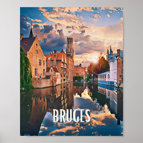 Poster Bruges Belgium Photo Vintage