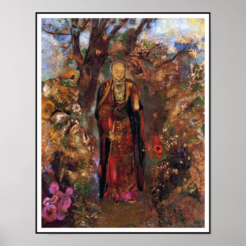 Poster Buddha Walking Among the Flowers Poster