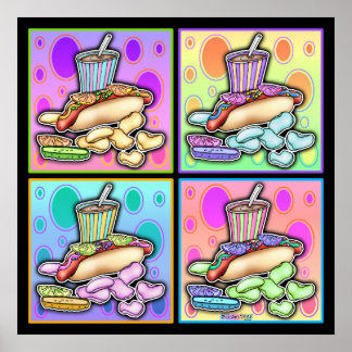 Poster, Canvas - Pop Art Hot Dog with Chips and a Poster