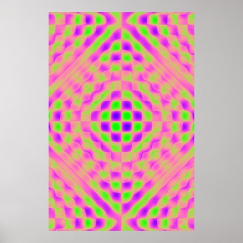 Poster Checkered Abstract Purple Pink Lime Poster
