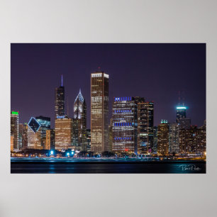 Poster - Chicago Skyline Illinois with Night Sky