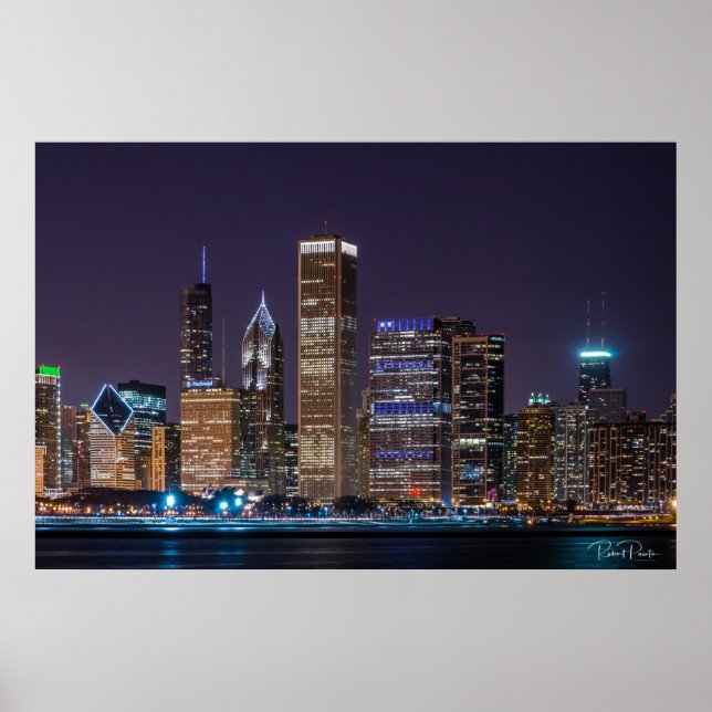 Poster - Chicago Skyline Illinois with Night Sky (Front)