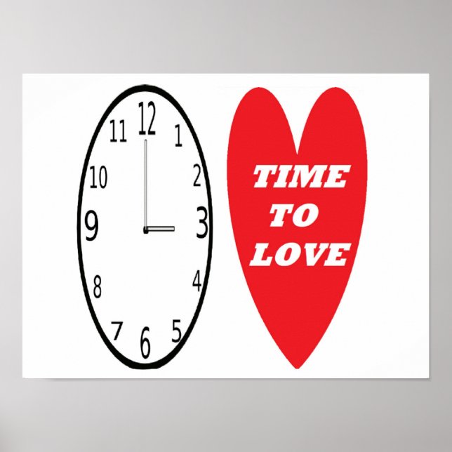 Poster Clock With Red Heart Time To Love (Front)