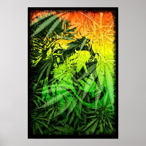 Poster das cores do reggae com leo e a natureza