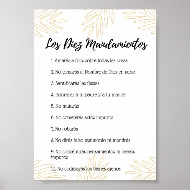 Póster de los 10 mandamientos de la ley de Dios Poster (Front)