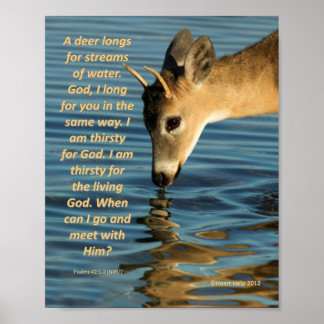 Poster - Deer Drinking Water with Psalms 47:1-2