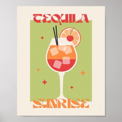 Poster drink Cocktail art Tequila sunrise