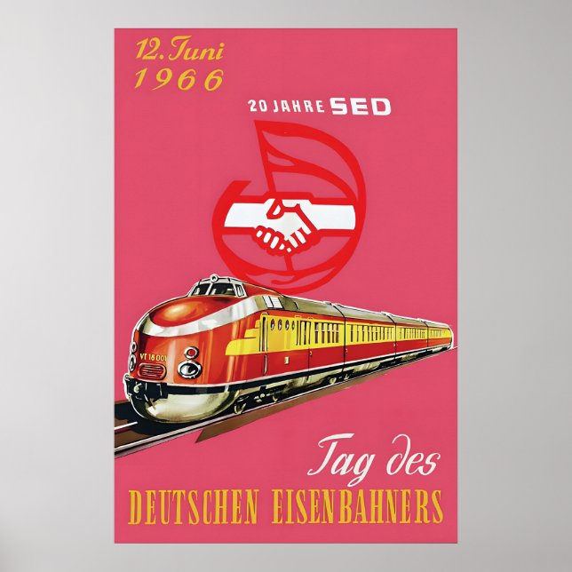 Poster Eastern German Railways 1966 20 years SED (Front)