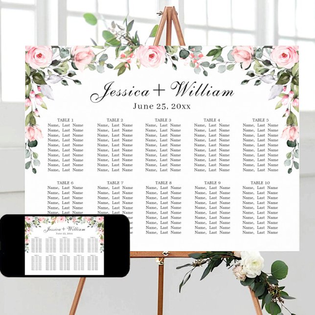 POSTER Eucalyptus Roses 10 Tables SEATING CHART (Creator Uploaded)