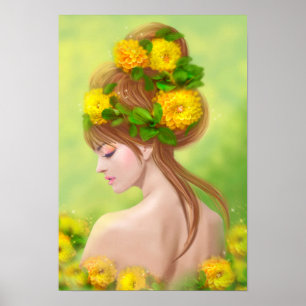 Poster Fantasy Beautiful fairy Spring with flowers
