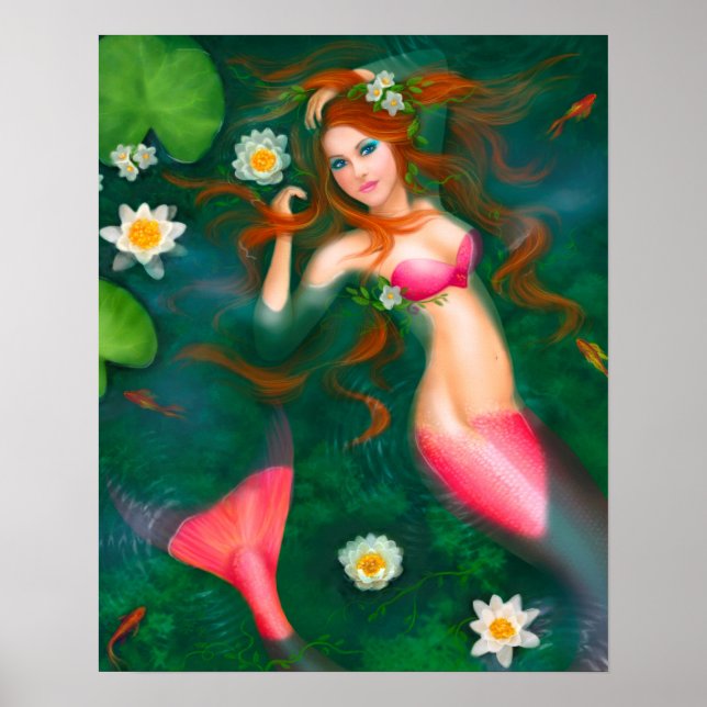 Poster-Fantasy mermaid in water, in lake Poster (Front)