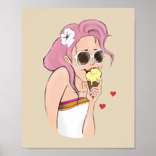 Poster Fashion Illustration Summer Girl Ice Cream