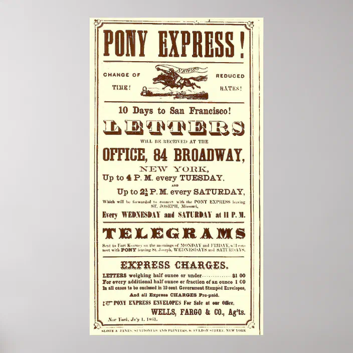 Vintage Look Reproduction 1861 Pony Express Details about   Metal Sign