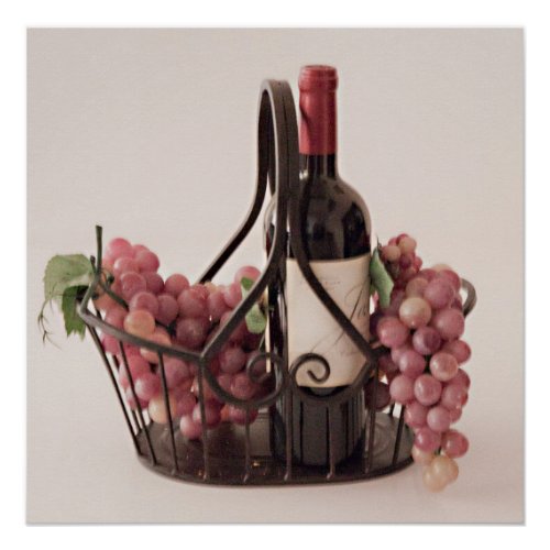 Poster Glossy Basket Wine and Grapes