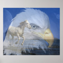 Poster/Horse and Bald Eagle in Space Poster