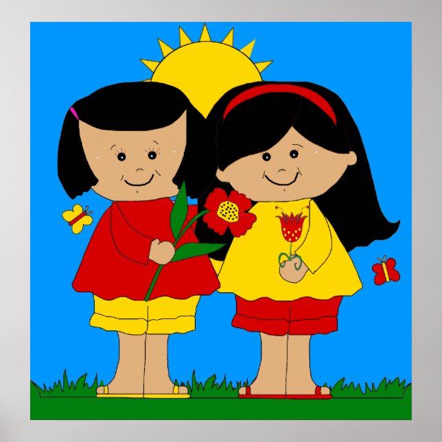 Poster Kid's Two Best Friends Girls Blue (Front)