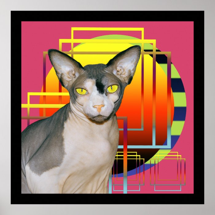 Poster Large  Sphynx Cat Ninja  Hot Pink