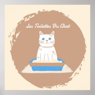 Poster, Les Toilettes Du Chat, White Cat Poster