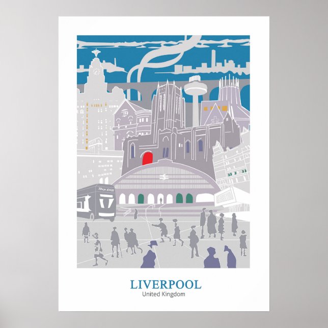 Poster Liverpool Buildings Blue Gray (Front)