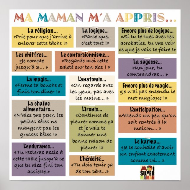 Poster "Ma Maman m'a appris" - Moi Super Maman (Front)