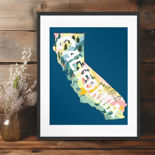Póster Mapa ilustrado del estado de California