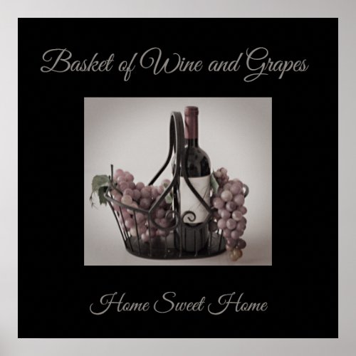 Poster Matte Sq Basket of Wine and Grapes HSH