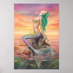 Poster mermaid at sunset