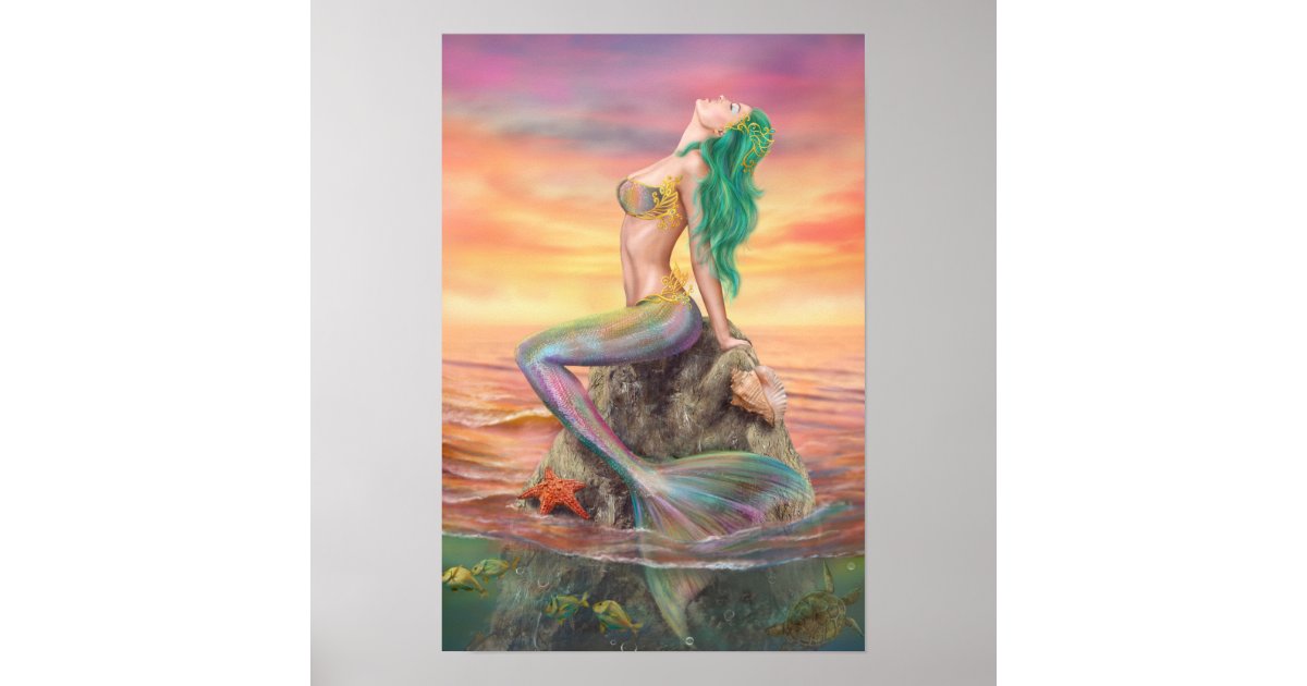 Poster mermaid at sunset | Zazzle