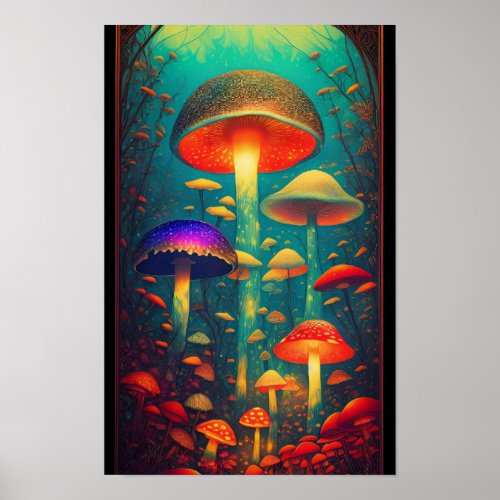 Poster _ Mushrooms Rainbow Psychedelic