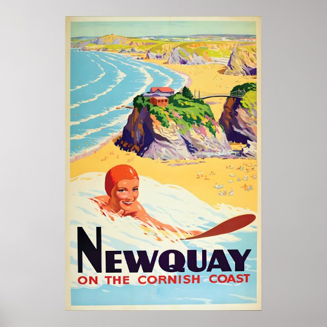 Poster Newquay on the Cornish Coast, Cornwall (Front)