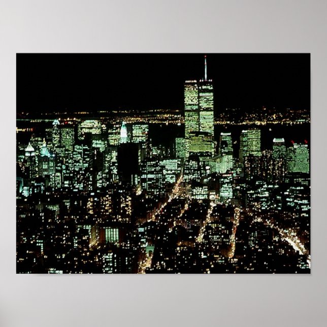 POSTER NYC~ In Memoriam ~ Twin Towers Night lights (Front)