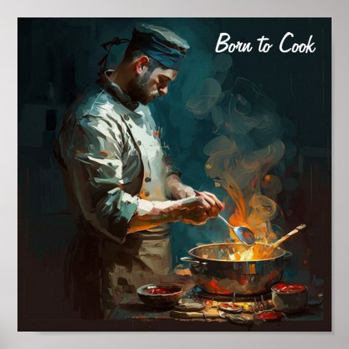 Poster of a chef cooking _ in the style of an oil 