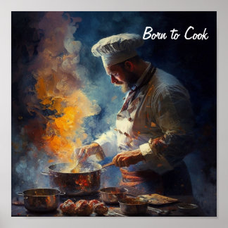 Poster of a chef cooking - in the style of an oil