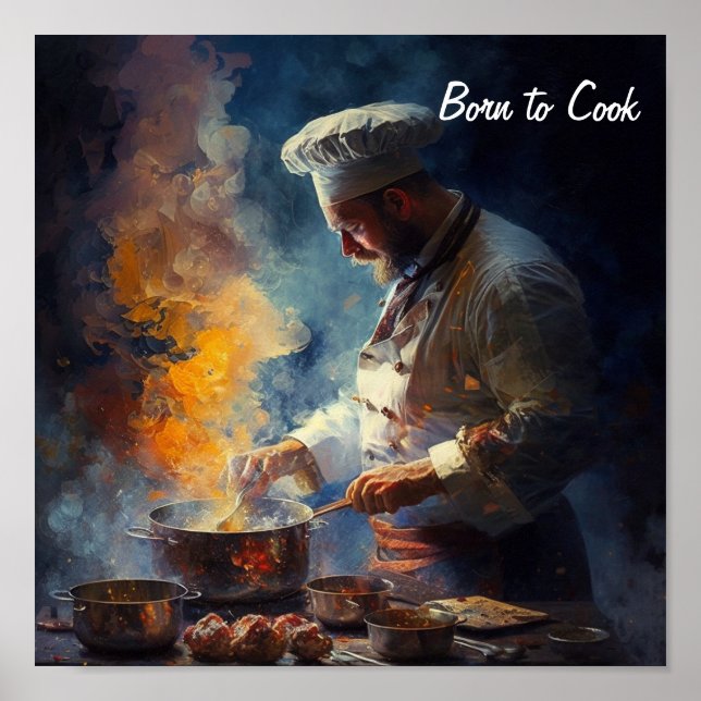 Poster of a chef cooking - in the style of an oil  (Front)