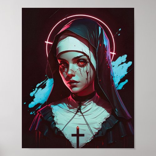 Poster of a Creepy Nun Cyberpunk
