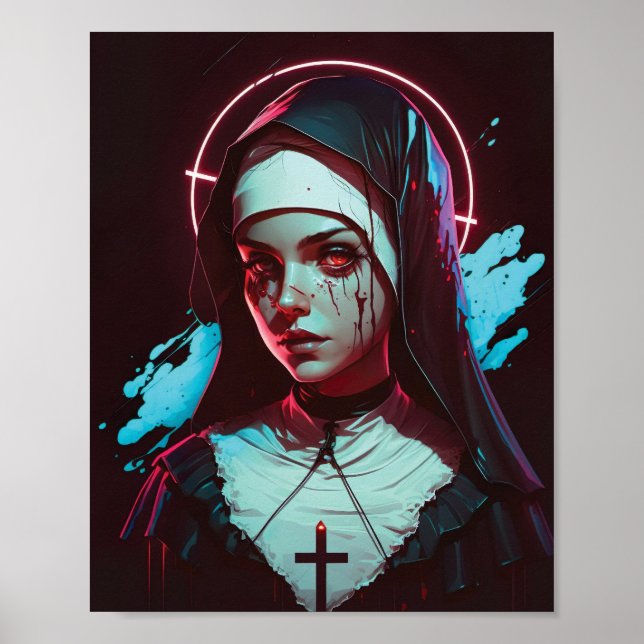 Poster of a Creepy Nun Cyberpunk (Front)