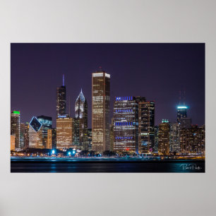 Poster of Chicago Skyline Illinois with Night Sky