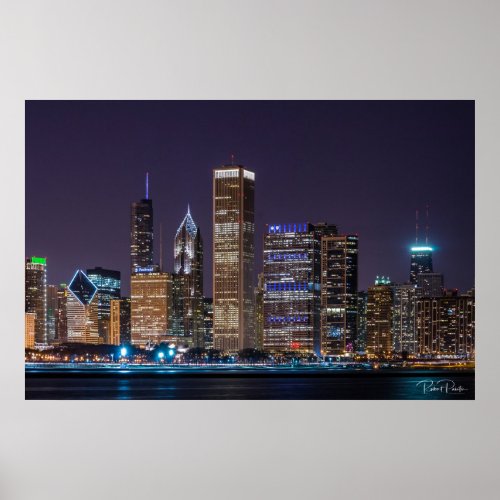 Poster of Chicago Skyline Illinois with Night Sky