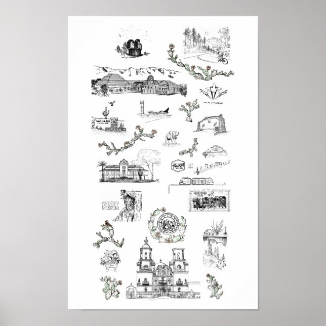Poster of Illustrations: Tucson, Arizona Landmarks (Front)