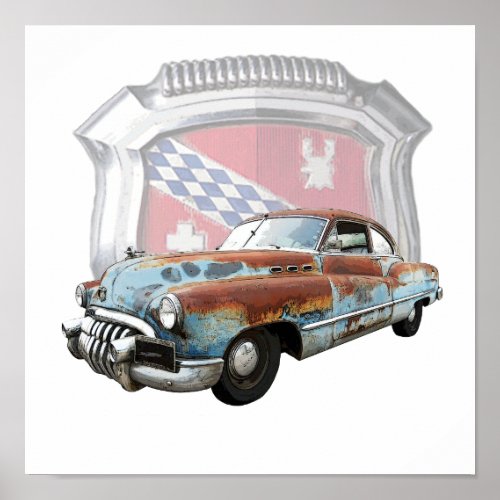 Poster of Rusty 1950 Buick and emblem
