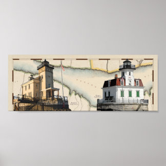 Poster of two lighthouses, Rondout & Esopus