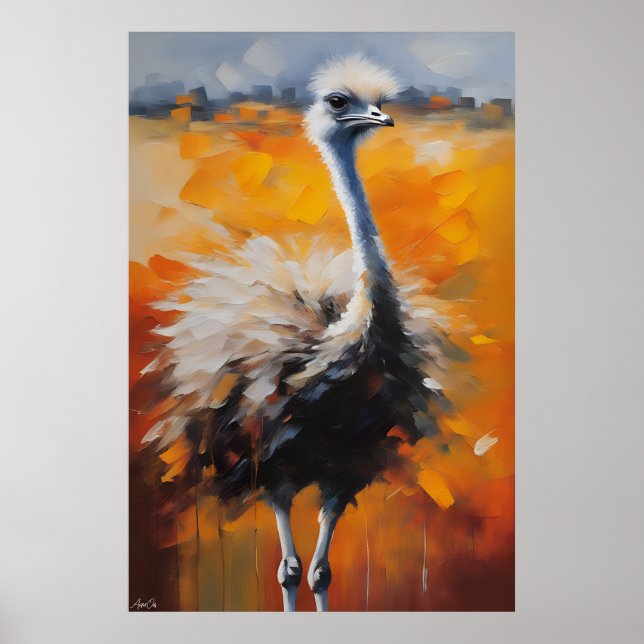 Poster | Ostrich | Oil Painting Style  (Front)