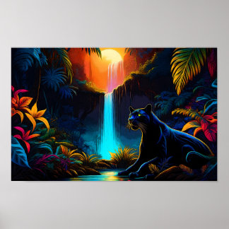 Poster "Panther by a waterfall"