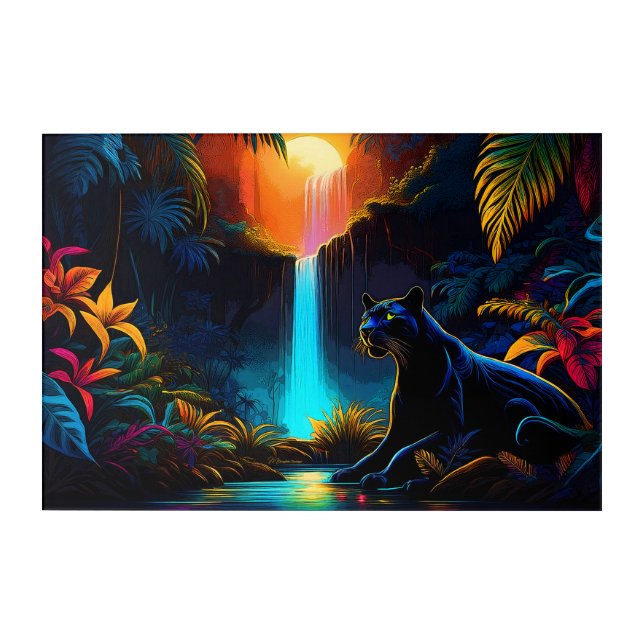 Poster "Panther by a waterfall" Acrylic Print (Front)