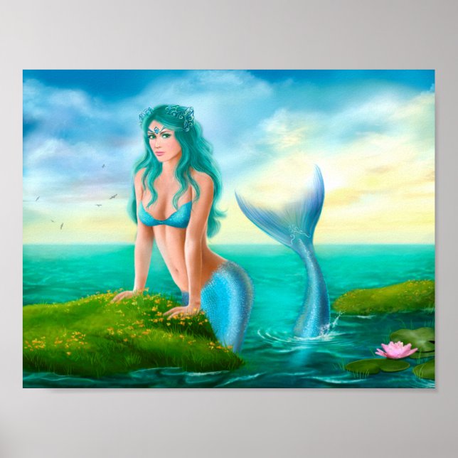 Poster Paper  Fantasy beautiful mermaid in sea (Front)
