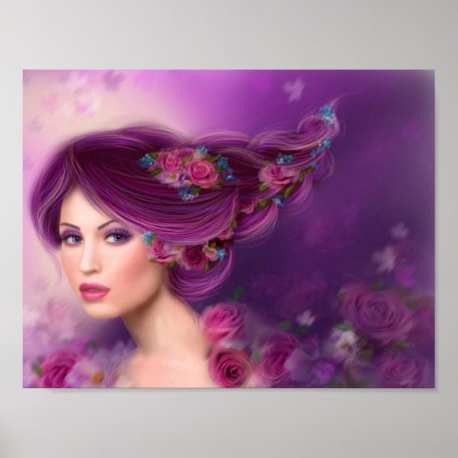Poster Paper  Fantasy woman purple flowers (Front)