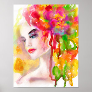 Poster Paper (Matte) Drawing water color. Woman