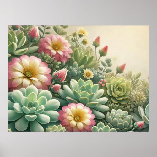 Poster_ Pastel Succulents Desert Landscape Poster